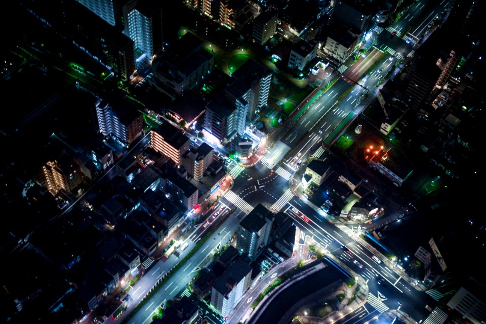 aerial photo of city lights at night time
