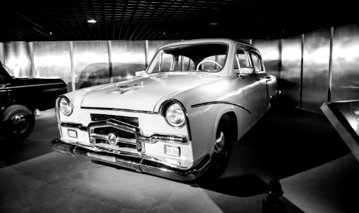 grayscale photography of classic coupe
