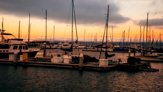 Dock, Sunset, Boats