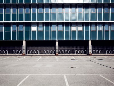 gray concrete framed glass building