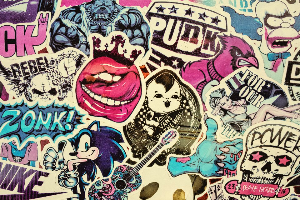 Pop culture, Skateboard, Stickers