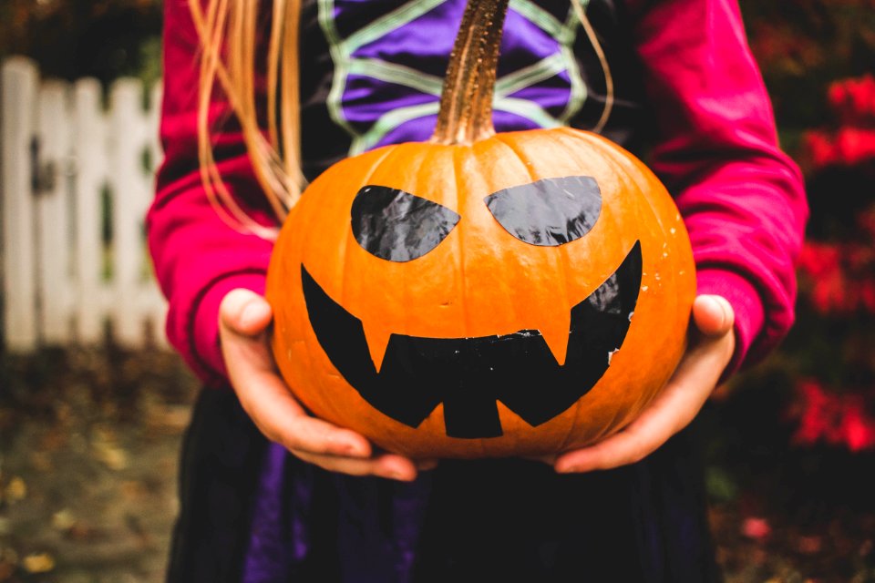 selective focus photography of person holding pumpkin