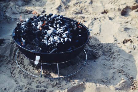 black fire pit on sand photo