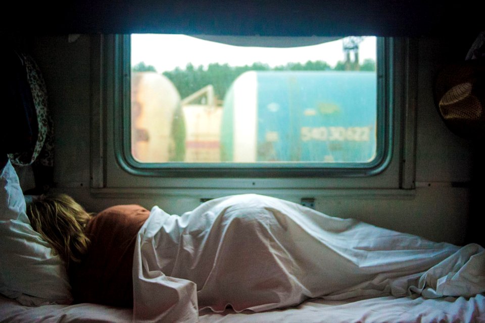 woman sleeping on trailer
