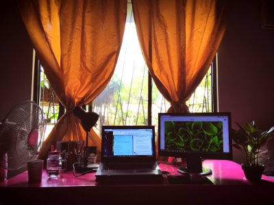 Computer, Window, Table