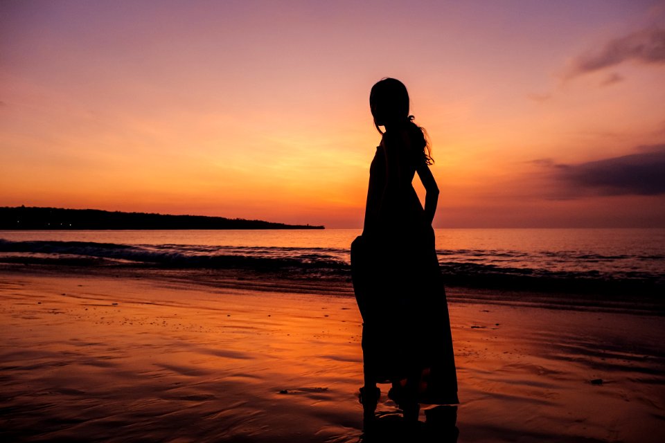 Girl, Beach, Sunset