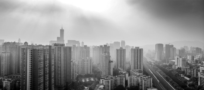 scale grey photography of buildings