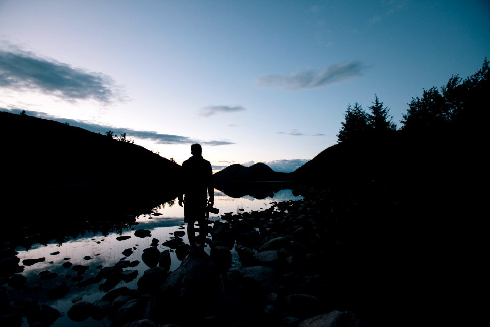 Sunset, Young male, Lake