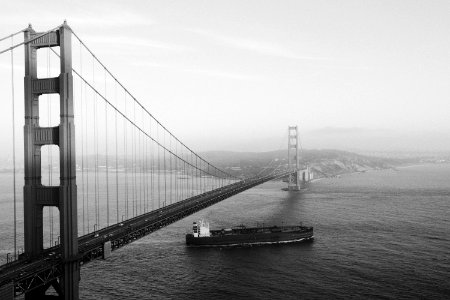 grayscale photo of Golden Gate Bridge photo