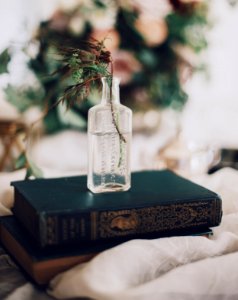 selective focus photography of green leafed plant on glass bottle photo