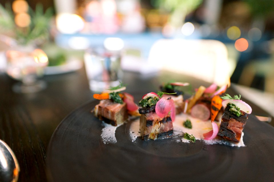 selective focus photography of cooked food on brown plate