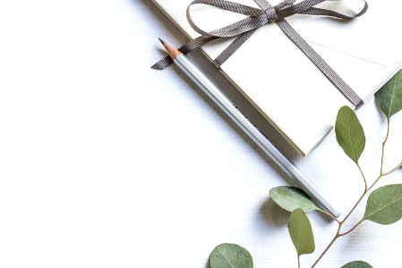 flat lay photo of book and pencil photo