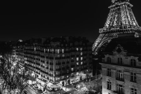 grayscale photography of Eiffel tower photo
