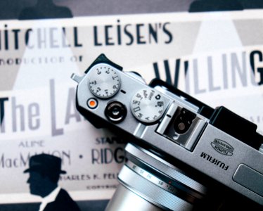 gray Fujifilm SLR camera
