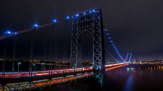 lighted suspension bridge wallpaper photo
