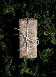 brown and white gift box photo
