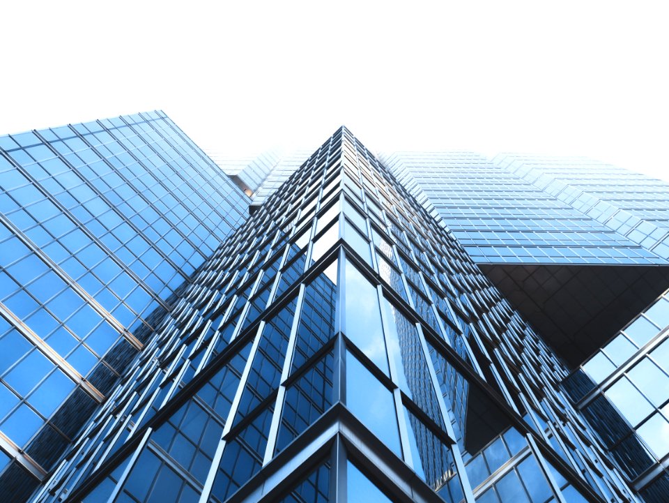 low angle photography curtain wall buildings