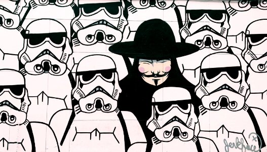 painting of Guy Fawkes and Star Wars Stormtroopers