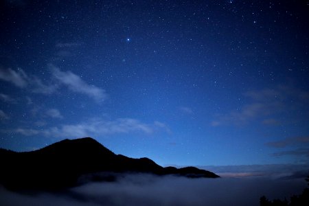 mountain and clouds during nighttime