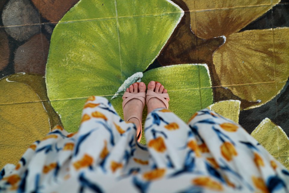 person standing on leaf painting flooring