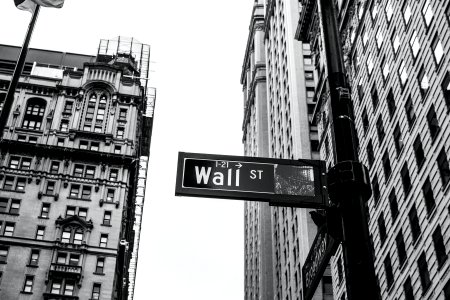 grayscale photo of 1-21 Wall street signage photo