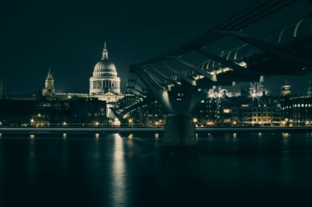 A view of St. Paul's Cathedral and the Millennium Bridge in London photo
