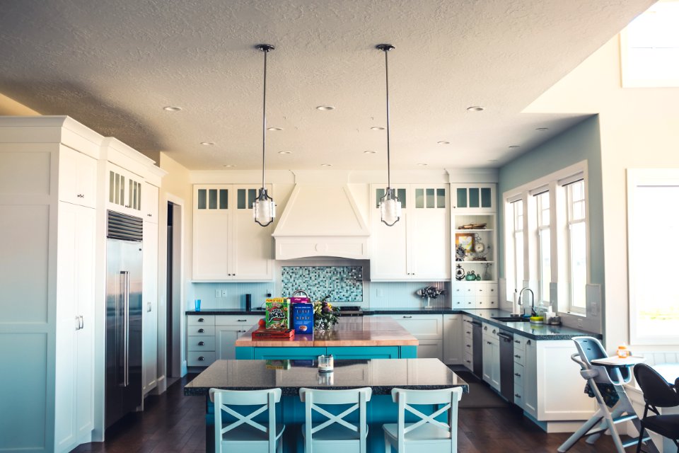 kitchen with island and table