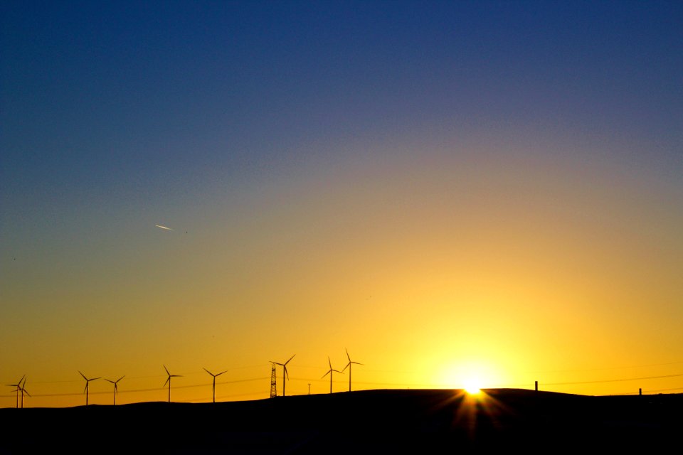 silhouette of road near windmills