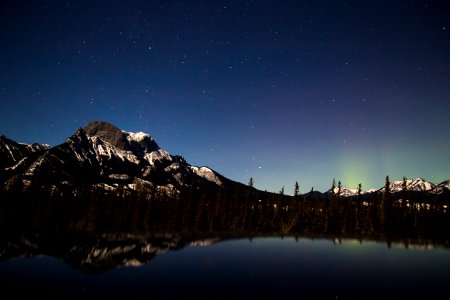 mountain across lake under nighttime photo