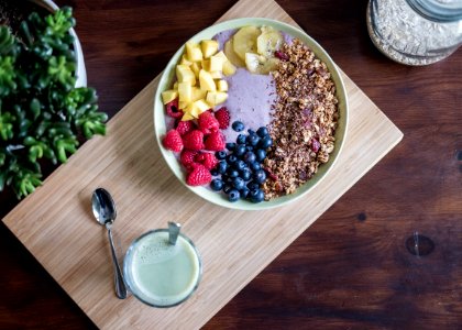 flat lay photography of fruits on plate photo