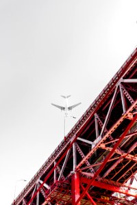 low angle photography of transportation plane above the bridge photo
