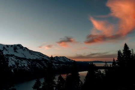 body of water within snow-covered mountain range during daytime photo