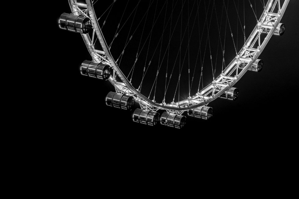 grayscale photo of ferris wheel during nighttime