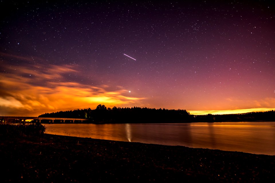 silhouette photo of island and falling star