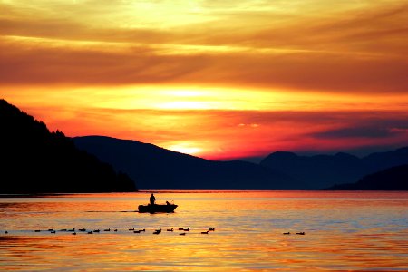 silhouette photography of person standing on boat
