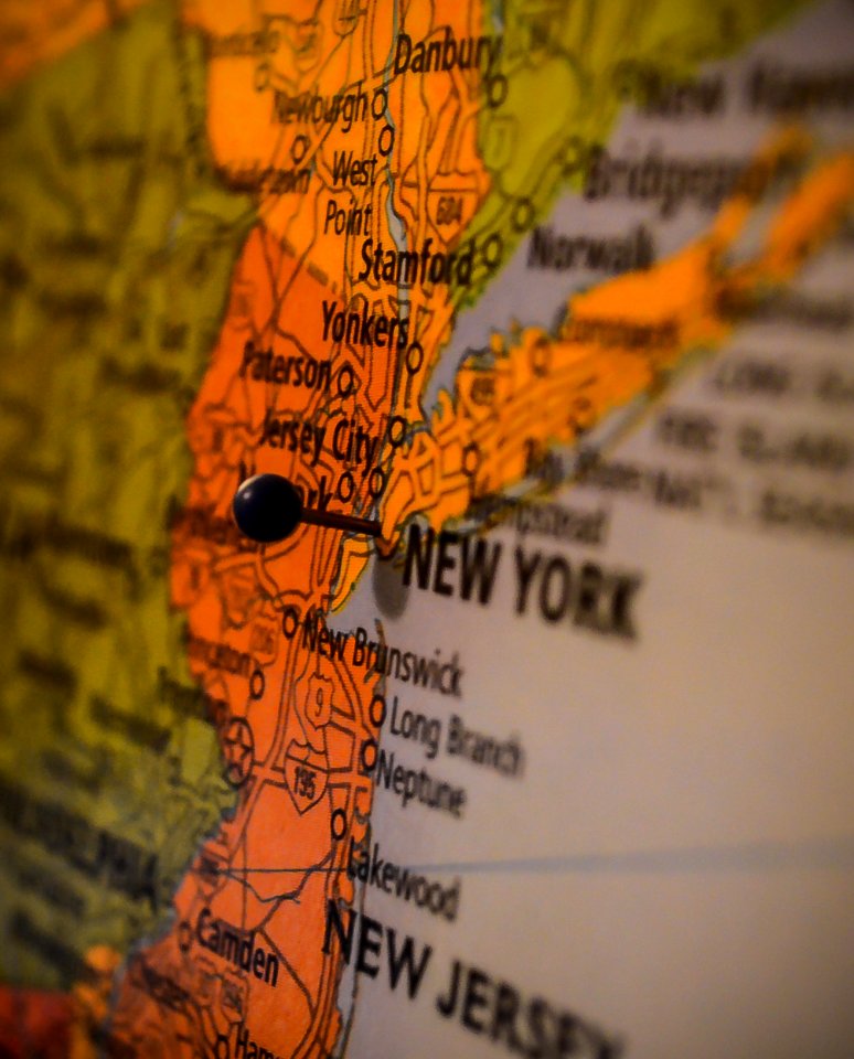 closeup photo of New York map