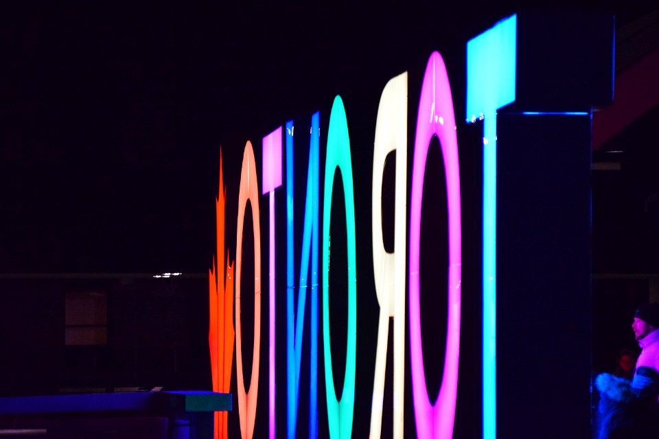Toronto multicolored LED signage taken during night time