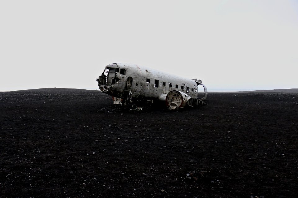crushed gray airplane