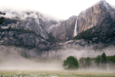 waterfalls between rocky mountain photo