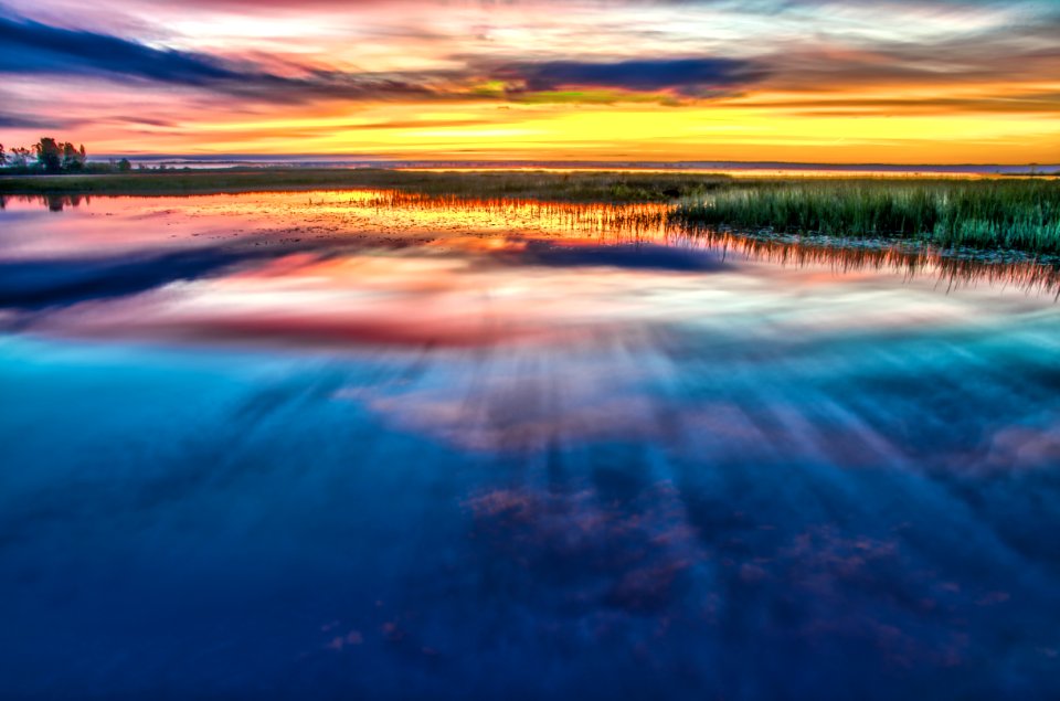aerial-view of body of water during sunset