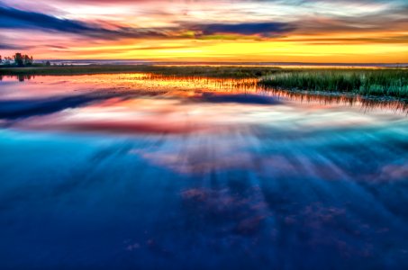 aerial-view of body of water during sunset