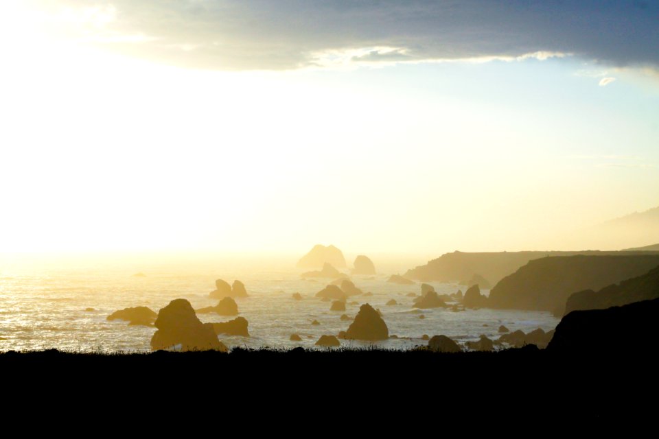 Sunset, Rocks, Shoreline
