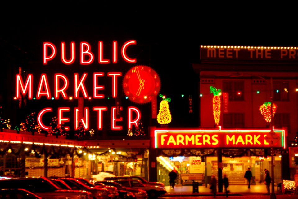 Seattle, Public market center sign, United states
