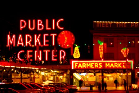 Seattle, Public market center sign, United states