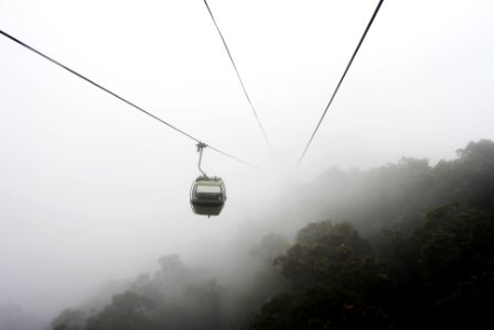 gray cable car over trees near mist photo