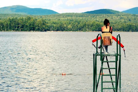women sitting on chair watching body of water