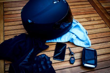 Helmet, Motorcycle, Wooden table photo