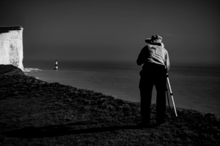 grayscale photography of man