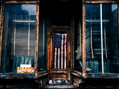 American flag in building