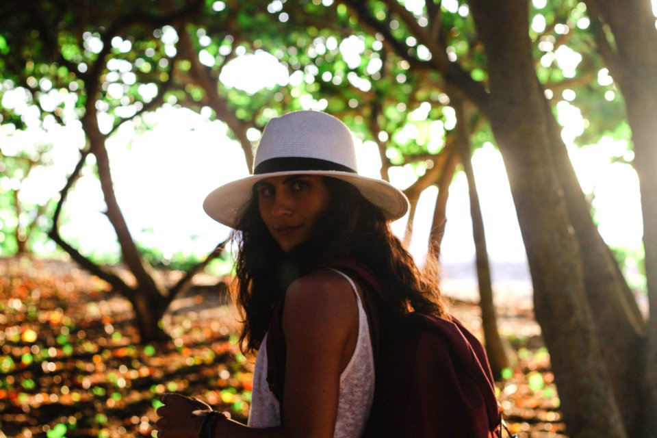 Beach, Hat, Trees